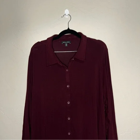 Universal Standard Sally Long Sleeve Burgundy Button Down JerseyKnit Shirt Dress - Picture 3 of 10